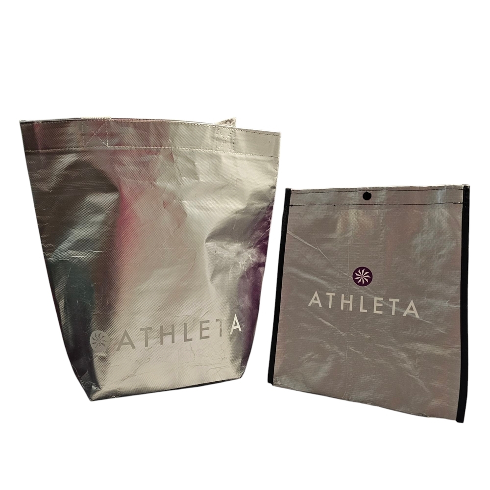 Athleta Silver Tote Bag with Metallic Finish Set